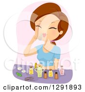 Poster, Art Print Of Brunette Caucasian Woman Smelling Essential Oils
