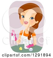 Clipart Of A Brunette Caucasian Woman Making Homemade Cleanser Royalty Free Vector Illustration
