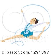 Brunette Female Ribbon Dancer Gymnast Leaping