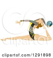 Poster, Art Print Of Flexible Caucasian Female Gymnast Exercising With A Ball
