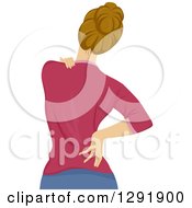 Poster, Art Print Of Rear View Of A Dirty Blond White Woman Touching Her Painful Back