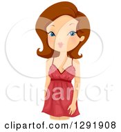 Brunette Caucasian Woman In A Sexy Red Nightgown