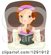 Poster, Art Print Of Brunette Caucasian Woman Reading A Book Bedfore Bed Time