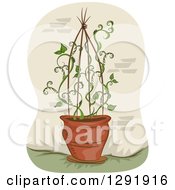Clipart Of A Potted Vine Plant Growing Up A Trellis Royalty Free Vector Illustration