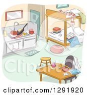 Poster, Art Print Of Messy Studio Apartment Interior With Bunk Beds