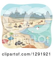 Poster, Art Print Of Coastline Polluted With Garbage Near A City