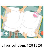 Clipart Of A White And Black Baby Hands Around An Open Book On Green Royalty Free Vector Illustration