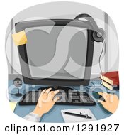 Poster, Art Print Of Caucasian Hands Working On A Desktop Computer
