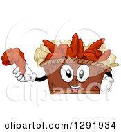 Cartoon Happy Bucket Of Buffalo Wings Character Holding A Piece