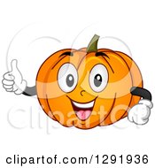 Clipart Of A Cartoon Happy Pumpkin Character Giving A Thumb Up Royalty Free Vector Illustration by BNP Design Studio