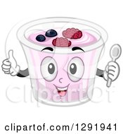 Cartoon Happy Fruit Yogurt Character Holding A Thumb Up And A Spoon