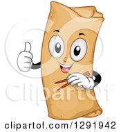 Cartoon Happy Spring Roll Character Holding Chopsticks And A Thumb Up