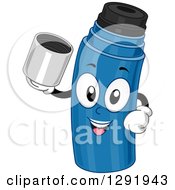 Cartoon Happy Blue Thermos Character Holding Its Top