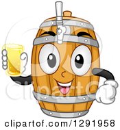 Cartoon Happy Beer Keg Barrel Character Holding A Glass