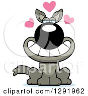 Poster, Art Print Of Cartoon Loving Sitting Wolf With Hearts