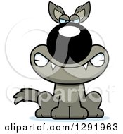 Clipart Of A Cartoon Mad Snarling Sitting Wolf Royalty Free Vector Illustration