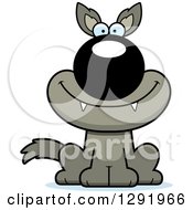 Clipart Of A Cartoon Happy Sitting Wolf Royalty Free Vector Illustration