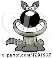 Clipart Of A Cartoon Happy Grinning Sitting Wolf Royalty Free Vector Illustration