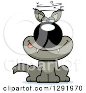 Clipart Of A Cartoon Drunk Or Dizzy Sitting Wolf Royalty Free Vector Illustration