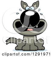Clipart Of A Cartoon Scared Screaming Sitting Wolf Royalty Free Vector Illustration