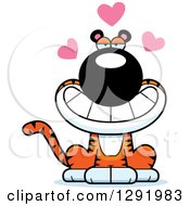 Poster, Art Print Of Cartoon Loving Sitting Tiger Big Cat With Hearts