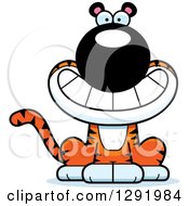 Poster, Art Print Of Cartoon Happy Grinning Sitting Tiger Big Cat