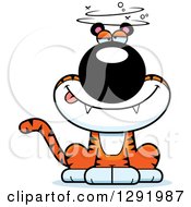 Poster, Art Print Of Cartoon Dizzy Or Drunk Sitting Tiger Big Cat