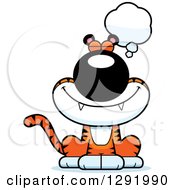 Clipart Of A Cartoon Happy Dreaming Or Thinking Tiger Big Cat Royalty Free Vector Illustration