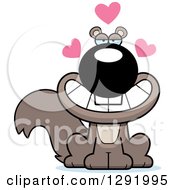 Poster, Art Print Of Cartoon Loving Sitting Squirrel With Hearts