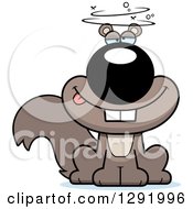 Clipart Of A Cartoon Dizzy Or Drunk Sitting Squirrel Royalty Free Vector Illustration