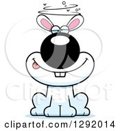 Clipart Of A Cartoon Drunk Or Dizzy White Rabbit Sitting Royalty Free Vector Illustration