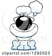 Poster, Art Print Of Cartoon Dreaming Or Thinking Happy White Poodle Dog Sitting