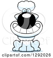 Poster, Art Print Of Cartoon Happy Grinning White Poodle Dog Sitting