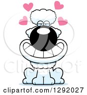 Poster, Art Print Of Cartoon Loving White Poodle Dog Sitting With Hearts