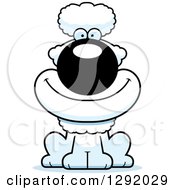 Clipart Of A Cartoon Happy White Poodle Dog Sitting Royalty Free Vector Illustration