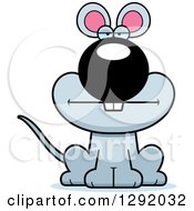 Clipart Of A Cartoon Happy Bored Gray Mouse Sitting Royalty Free Vector Illustration