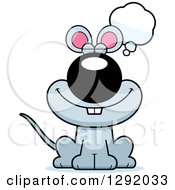 Clipart Of A Cartoon Happy Dreaming Or Thinking Gray Mouse Sitting Royalty Free Vector Illustration