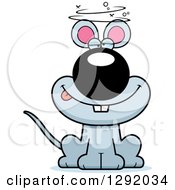 Poster, Art Print Of Cartoon Dizzy Or Drunk Gray Mouse Sitting