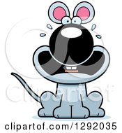 Clipart Of A Cartoon Scared Screaming Gray Mouse Sitting Royalty Free Vector Illustration