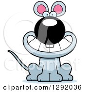 Clipart Of A Cartoon Happy Grinning Gray Mouse Sitting Royalty Free Vector Illustration