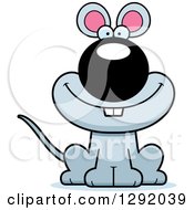Cartoon Happy Gray Mouse Sitting