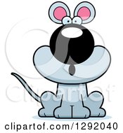 Clipart Of A Cartoon Surprised Gasping Gray Mouse Sitting Royalty Free Vector Illustration