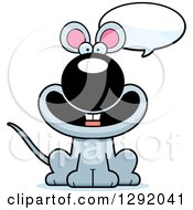 Clipart Of A Cartoon Happy Talking Gray Mouse Sitting Royalty Free Vector Illustration