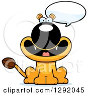 Clipart Of A Cartoon Happy Talking Lioness Sitting Royalty Free Vector Illustration