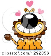 Poster, Art Print Of Cartoon Loving Male Lion Sitting With Hearts