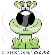 Poster, Art Print Of Cartoon Happy Green Jackalope Sitting