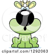 Poster, Art Print Of Cartoon Surprised Gasping Green Jackalope Sitting