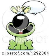 Cartoon Happy Talking Green Jackalope Sitting