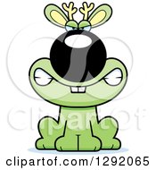 Cartoon Mad Snarling Green Jackalope Sitting