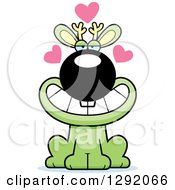 Clipart Of A Cartoon Loving Green Jackalope Sitting With Hearts Royalty Free Vector Illustration by Cory Thoman